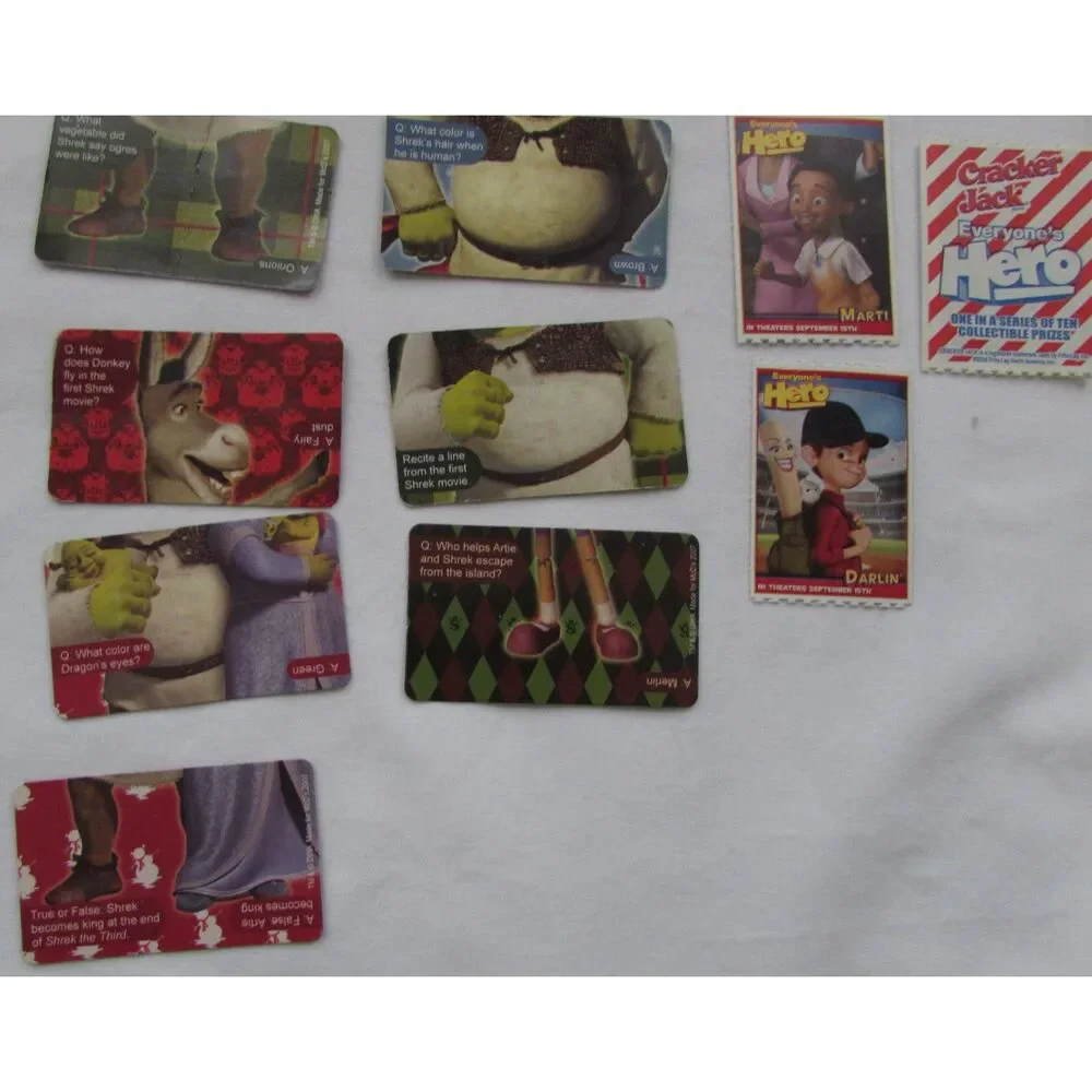 Vintage Yu-Gi-Oh cards, Shrek cards, Crackerjack cards, Bugs Bunny, Taz stickers